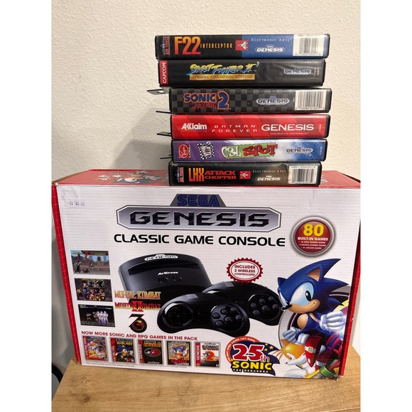Sega Genesis Classic Console 80 Games 2 Wireless Controllers 6 Extra Games CIB